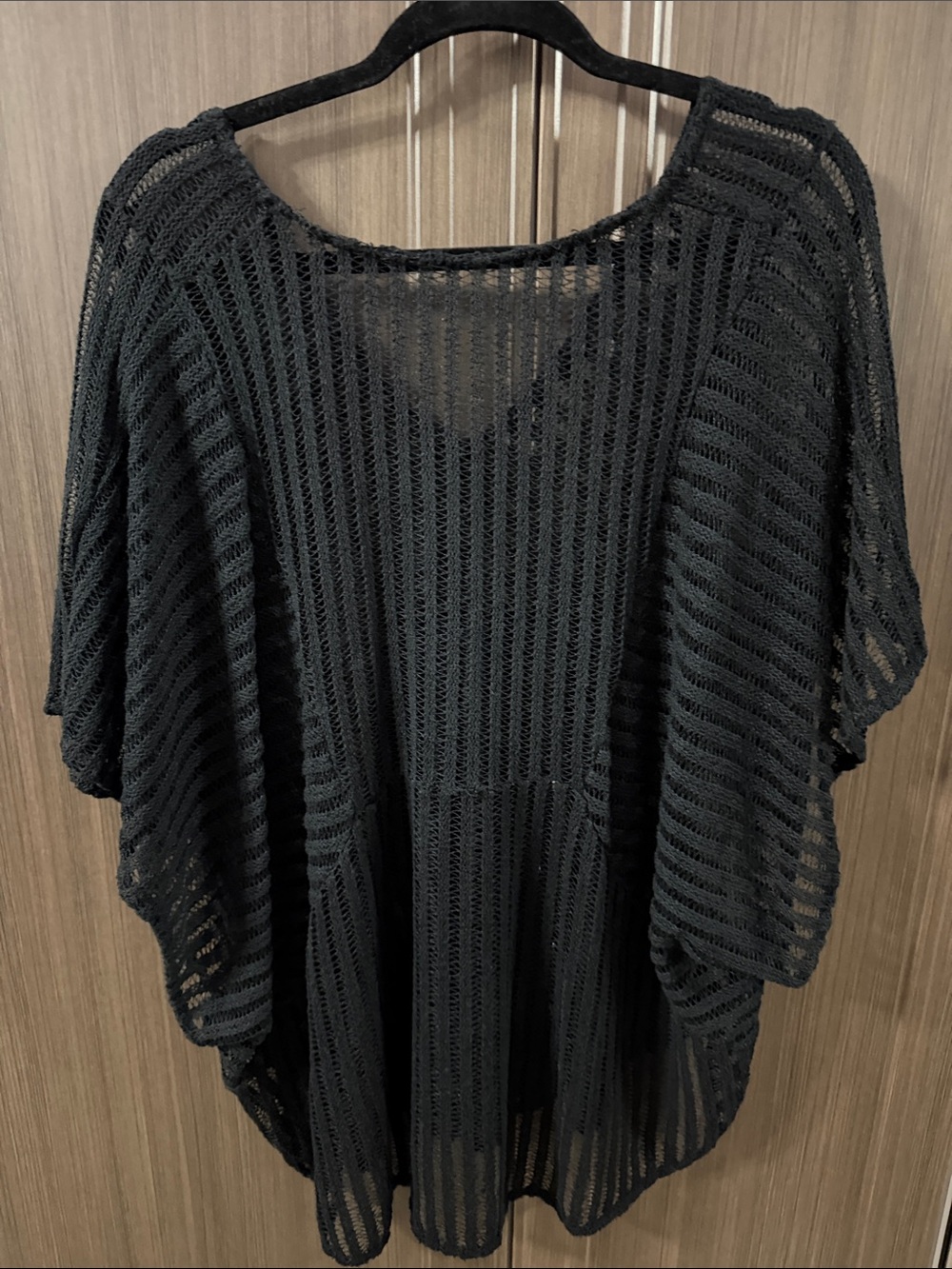 Black Open-Knit V-Neck Tunic Top for Women - Picture 2 of 3